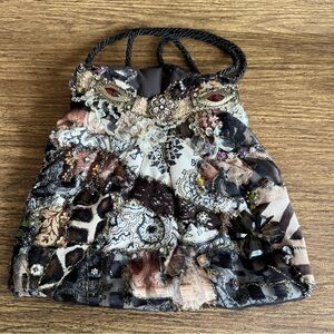 Maria Zeiour Artisan Embellished Beaded Steampunk‎ Patchwork Bucket Bag Purse